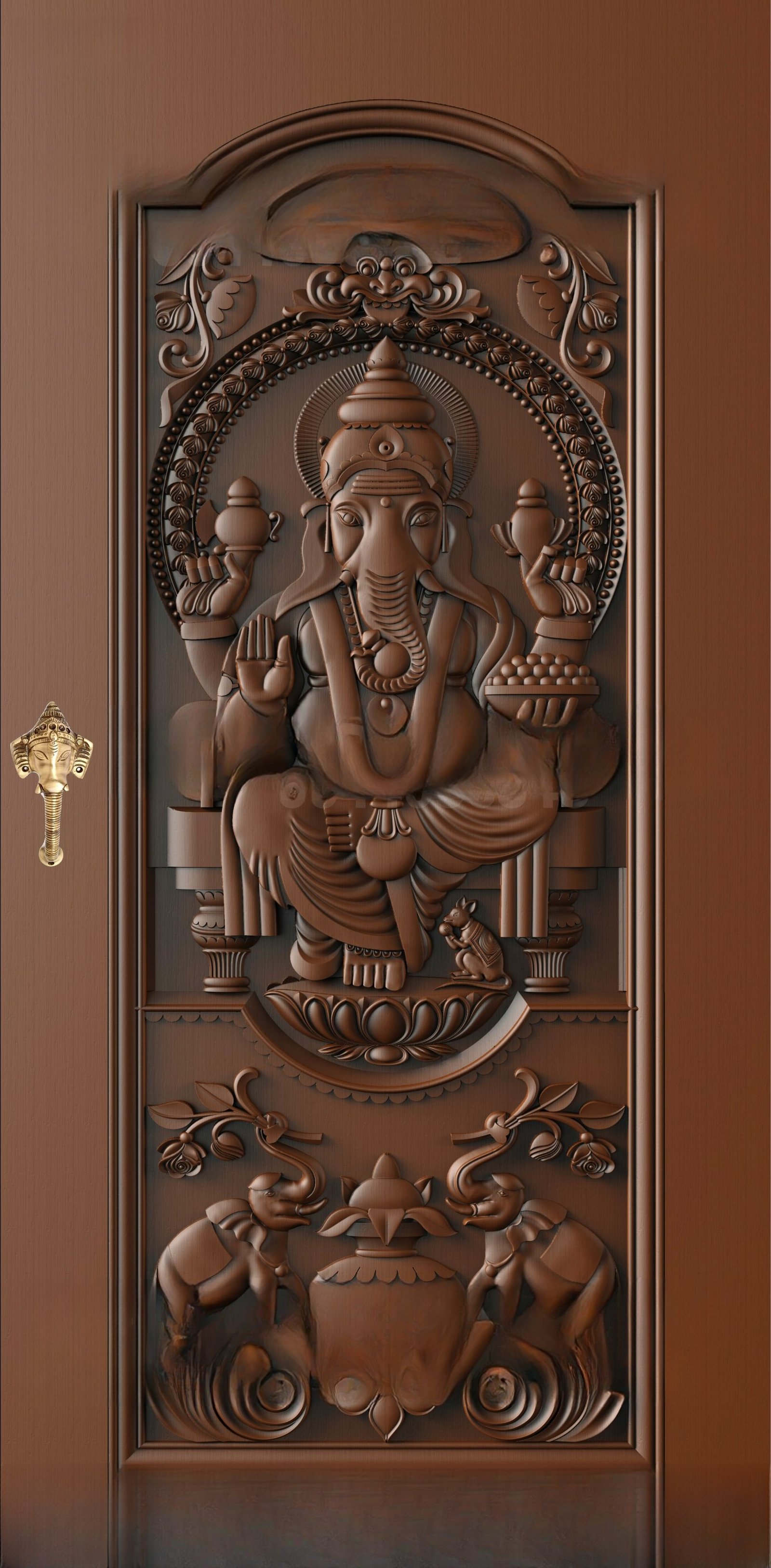 God Doors - GD-32 Lord Ganesha Divine Carved Temple Door 3D Model